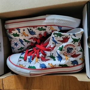 Converse Kids' Dinosaur Print High-Top Sneakers - Red and Multicolor